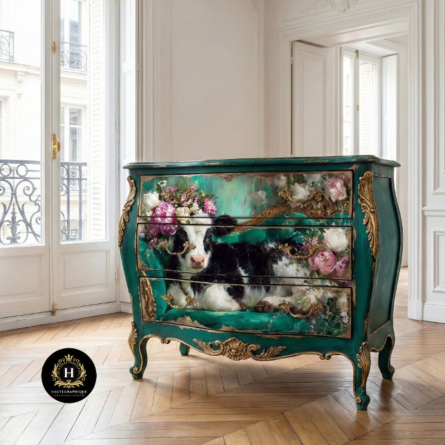 Papier Mousseline Veau Fantaisiste sur Canapé Émeraude Découpage (Créateur téléchargé)
