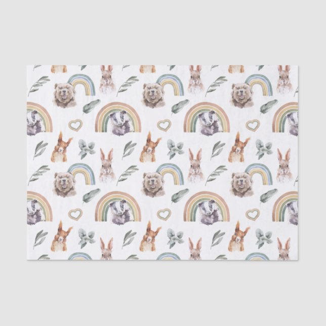 Papier Mousseline Végétation boisée | Animaux forestiers et arcs-en- (Recto)