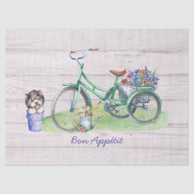 Papier Mousseline Vélo, Fleurs et Yorkie doux (Recto)