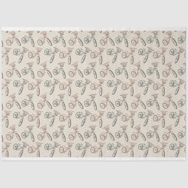 Papier Mousseline Vélos Pastel Retro Avec Fleurs (Recto)