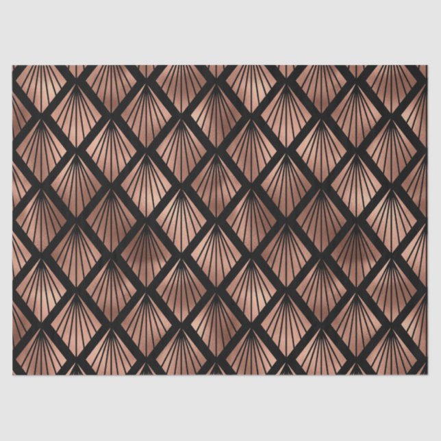 Papier Mousseline Ventilateurs rose Gold Art Déco sur Découpage noir (Recto)