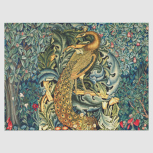 PAPIER MOUSSELINE VERDURE, ANIMAUX FORESTIERS, PEACOCK EN VERT FLORA