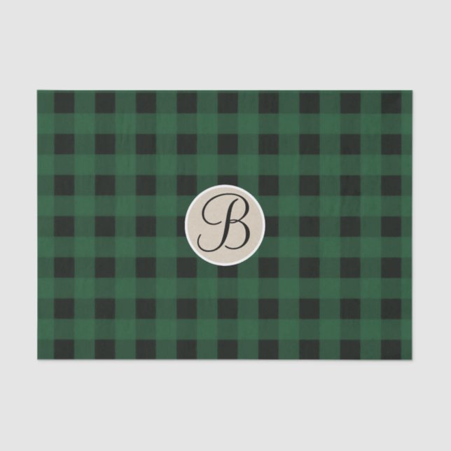 Papier Mousseline Vérificateur noir vert Plaid Monogramme rustique I (Recto)