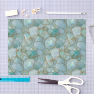 Papier Mousseline Verre de mer Mosaïque Aquarelle Aqua Sarcelle Or
