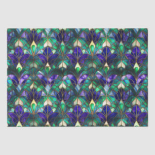 Papier Mousseline Verre turquoise, violet et or peacock