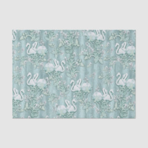 Papier Mousseline Verres de soie verte Sage & fleurs de flamants