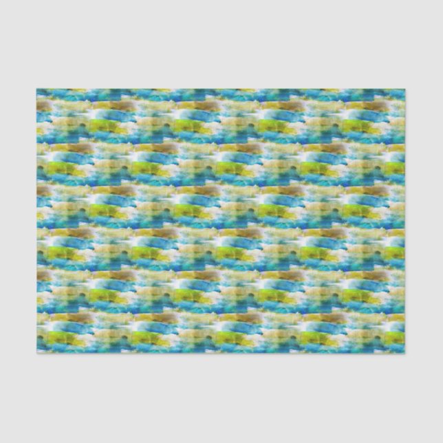 Papier Mousseline Vert abstrait d'aquarelle, bleu (Recto)