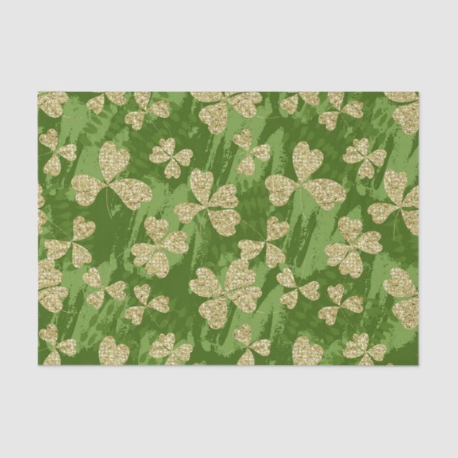PAPIER MOUSSELINE VERT AVEC SHAMROCKS D'OR (Recto)