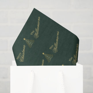 Papier Mousseline Vert élégant Or Joyeux Noël Nom de famille