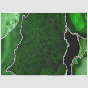 Papier Mousseline Vert et Faux Paillettes d'Agate Argenté