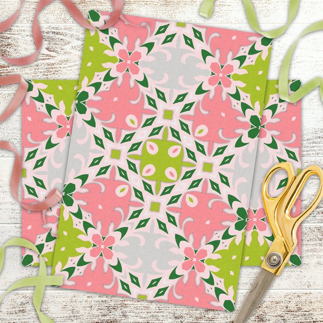 Papier Mousseline Vert Été Juché Et Motif Rose Pâque (Créateur téléchargé)