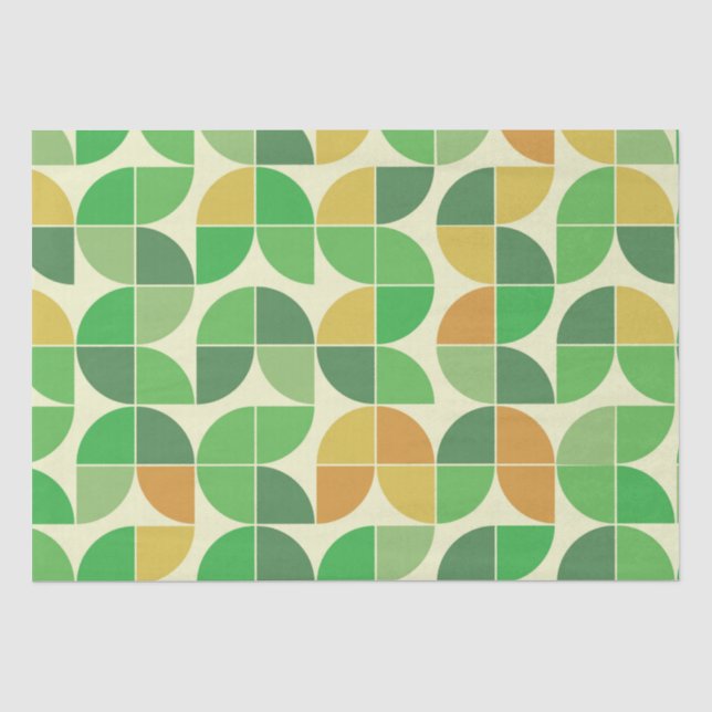 Papier Mousseline Vert floral géométrique du milieu du siècle rétro (Recto)