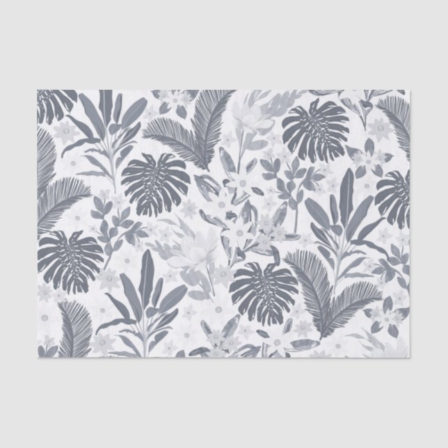 Papier Mousseline Vert floral gris tropical (Recto)