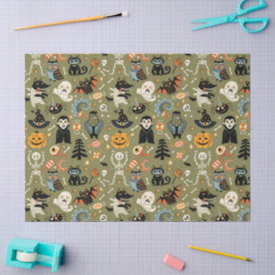 Papier Mousseline Vert Halloween Squelettique