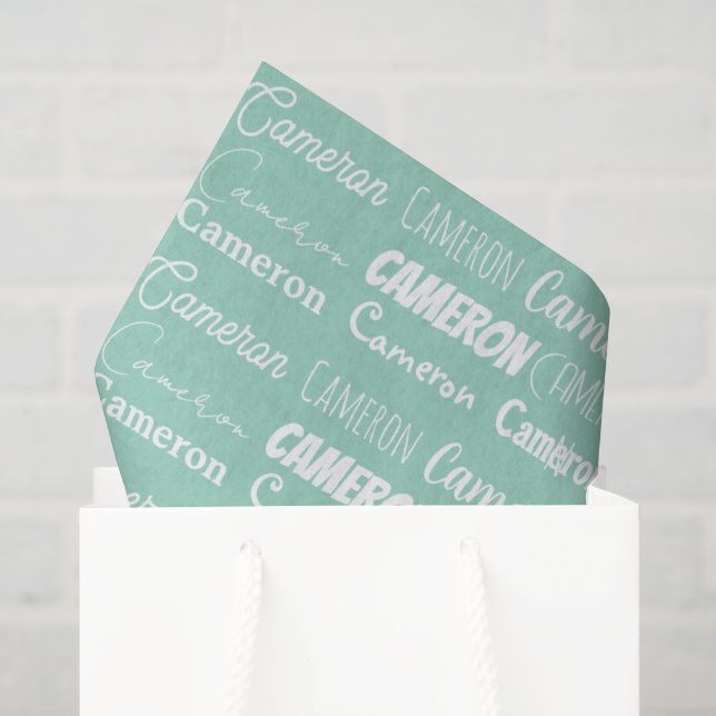 Papier Mousseline Vert Menthe Mousseux Anniversaire Nom Personnalisé (Sac cadeau)