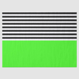 Papier Mousseline Vert néon avec rayures noires et blanches