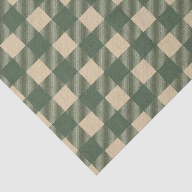 Papier Mousseline Vert Plaid rustique pays (Détail)