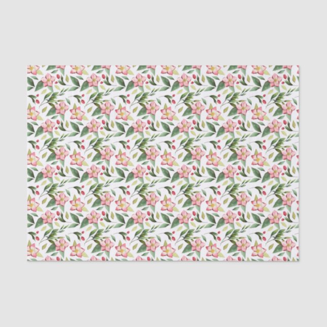 Papier Mousseline Vert rose Fleurs de Noël Aquarelle (Recto)