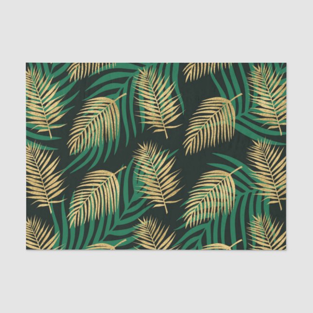 Papier Mousseline Vert sauvage et Feuilles d'or contre Noir (Recto)