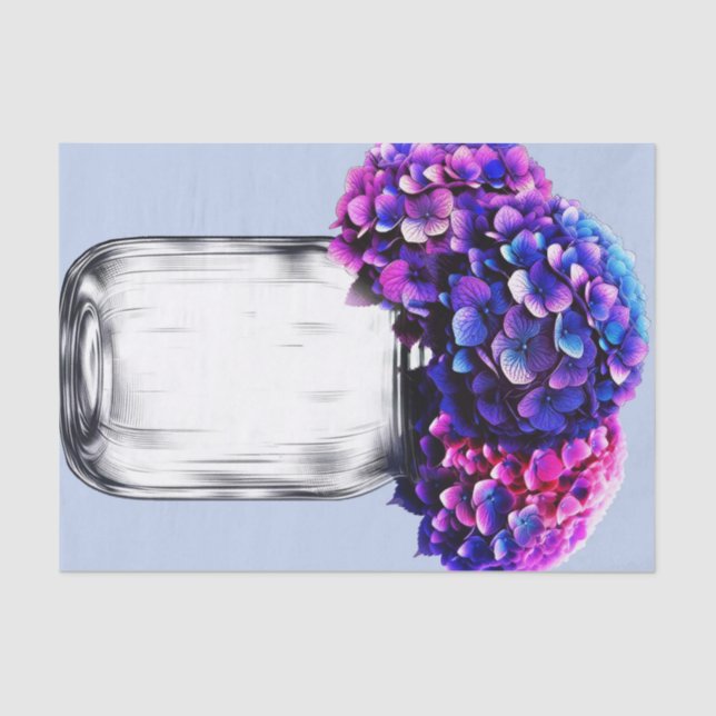 Papier Mousseline Vibrant bleu violet rose Hydrangée Florale (Recto)