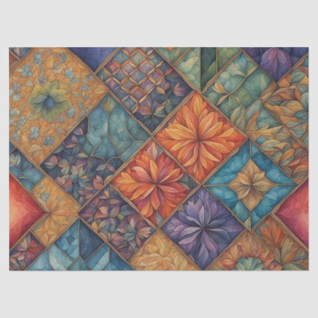 Papier Mousseline Vibrant Boho Caillé Floral (Recto)