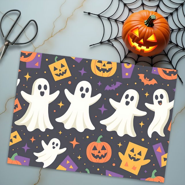 Papier Mousseline Vibrant Fantômes et Happy Citrouille Halloween (Créateur téléchargé)