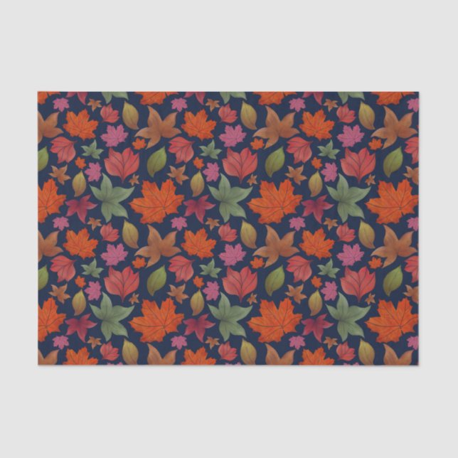 Papier Mousseline Vibrant Feuilles d'automne, rouge, orange, vert (Recto)