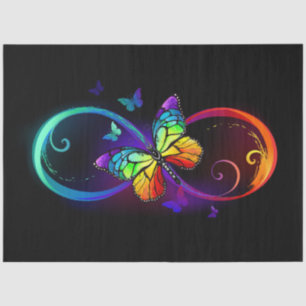 Papier Mousseline Vibrant infinity with rainbow butterfly on black