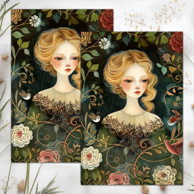 PAPIER MOUSSELINE VICTORIAN GARDEN FILLE DÉCOUPAGE TISSUE PAPIER (VICTORIAN GARDEN GIRL DECOUPAGE TISSUE PAPER)