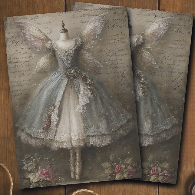 Papier Mousseline Victorian Winter Fairy Dusty Blue Dress Decoupage (Créateur téléchargé)