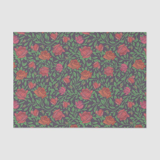 Papier Mousseline Victorien Gothique Parfait Rouge & Fuchsia Rose (Recto)