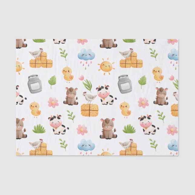 Papier Mousseline Vie agricole mignonne et ferme Bébé Animaux Motif (Recto)