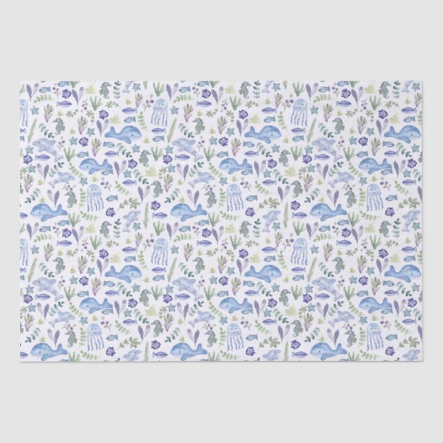 Papier Mousseline Vie marine Aquarelle moderne  (Recto)