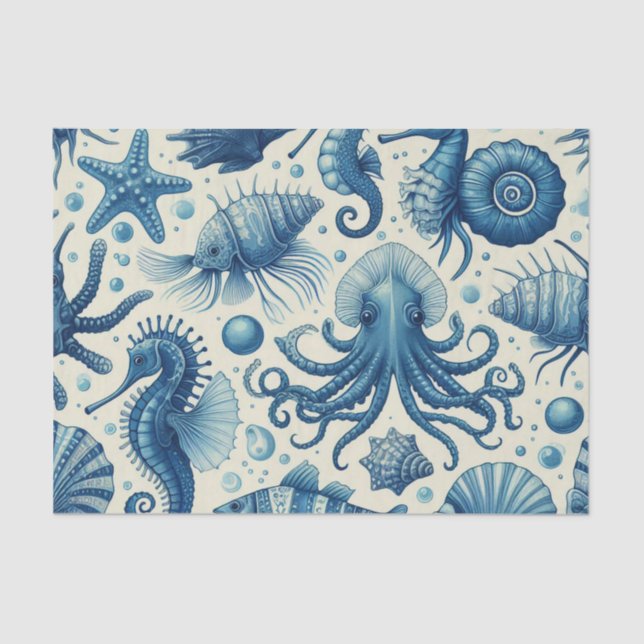 Papier Mousseline Vie marine vintage Animaux Motif (Recto)