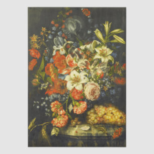 Papier Mousseline Vie morte avec fleurs et fruits