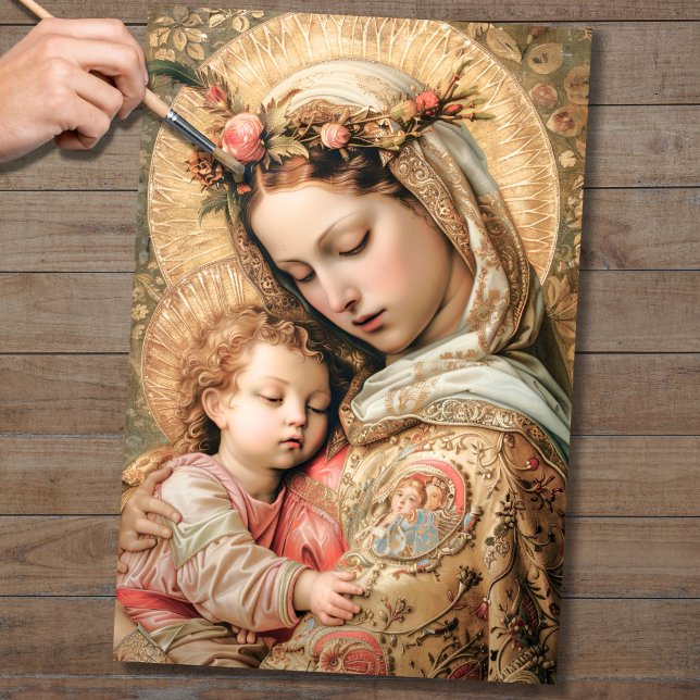 Papier Mousseline Vierge Marie et bébé Jésus 1 Papier Découpage (Créateur téléchargé)