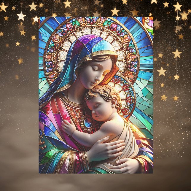Papier Mousseline Vierge Marie et Bébé Jésus Vitrail (Créateur téléchargé)