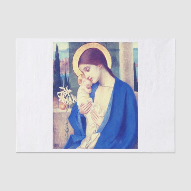 Papier Mousseline Vierge Marie et enfant par Marianne Stokes (Recto)
