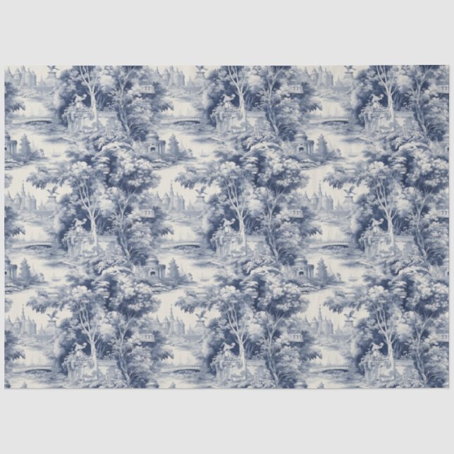 Papier Mousseline Vieux Château Moderne Toile bleue de Jouy motif (Recto)