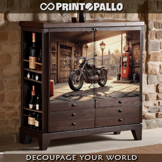 Papier Mousseline Vieux moto dans un garage avec pompe à huile (Créateur téléchargé)