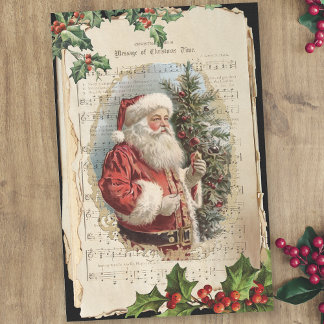 Papier Mousseline Vieux Père Noël, Holly & Musique Découpage