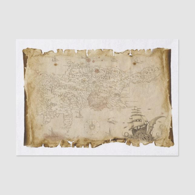 Papier Mousseline Vieux pirate de la carte navire dans la déroupage  (Recto)