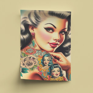 Papier Mousseline Vieux Tatouage de l'école Pin-up