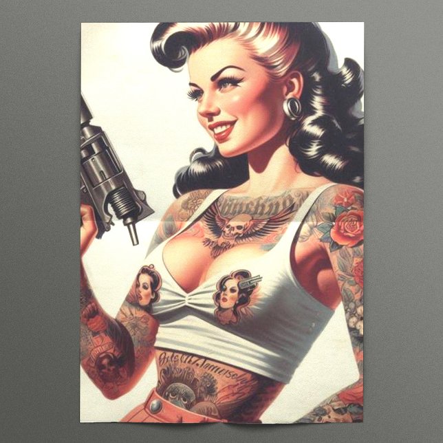 Papier Mousseline Vieux Tattoo Hot Girl (Créateur téléchargé)