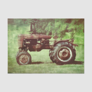 Papier Mousseline Vieux tracteur agricole rustique rouge et vert
