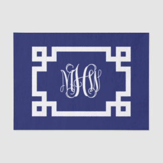 Papier Mousseline Vigne blanche marine Script Monogramme Clé grecque