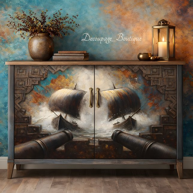 Papier Mousseline Viking Longship Battle Decoupage (Viking Longship Battle Decoupage Tissue Paper Mockup)