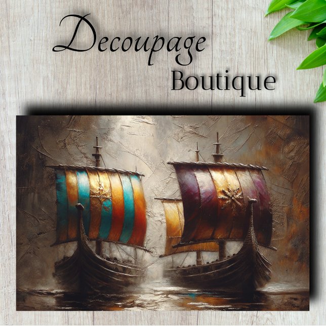 Papier Mousseline Viking Ships Navigation Découpage (Viking Ships Sailing Decoupage  Tissue Paper)