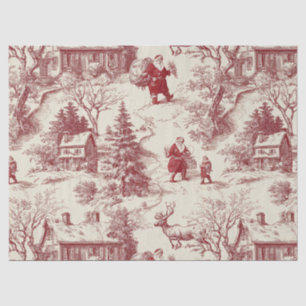 Papier Mousseline Village de Noël Toile Rouge Vintage - Père Noël