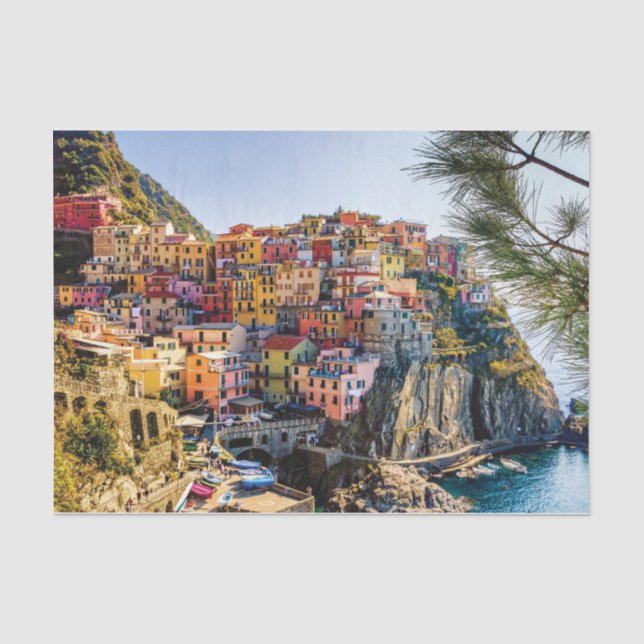 Papier Mousseline Village pittoresque, Cinque Terre, Ligurie, Italie (Recto)